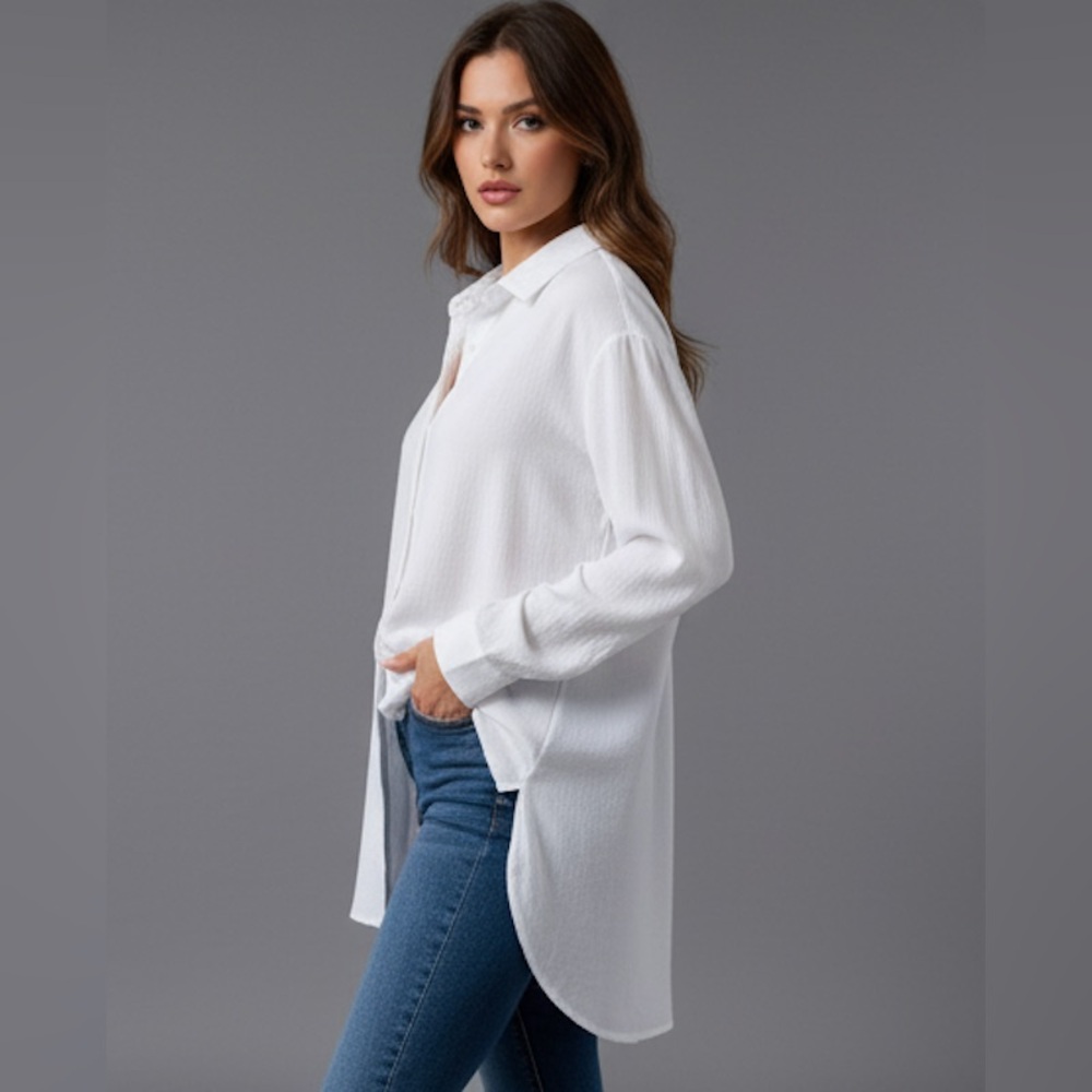 Drop Shoulder Longline Shirt White - Picture 3 of 6